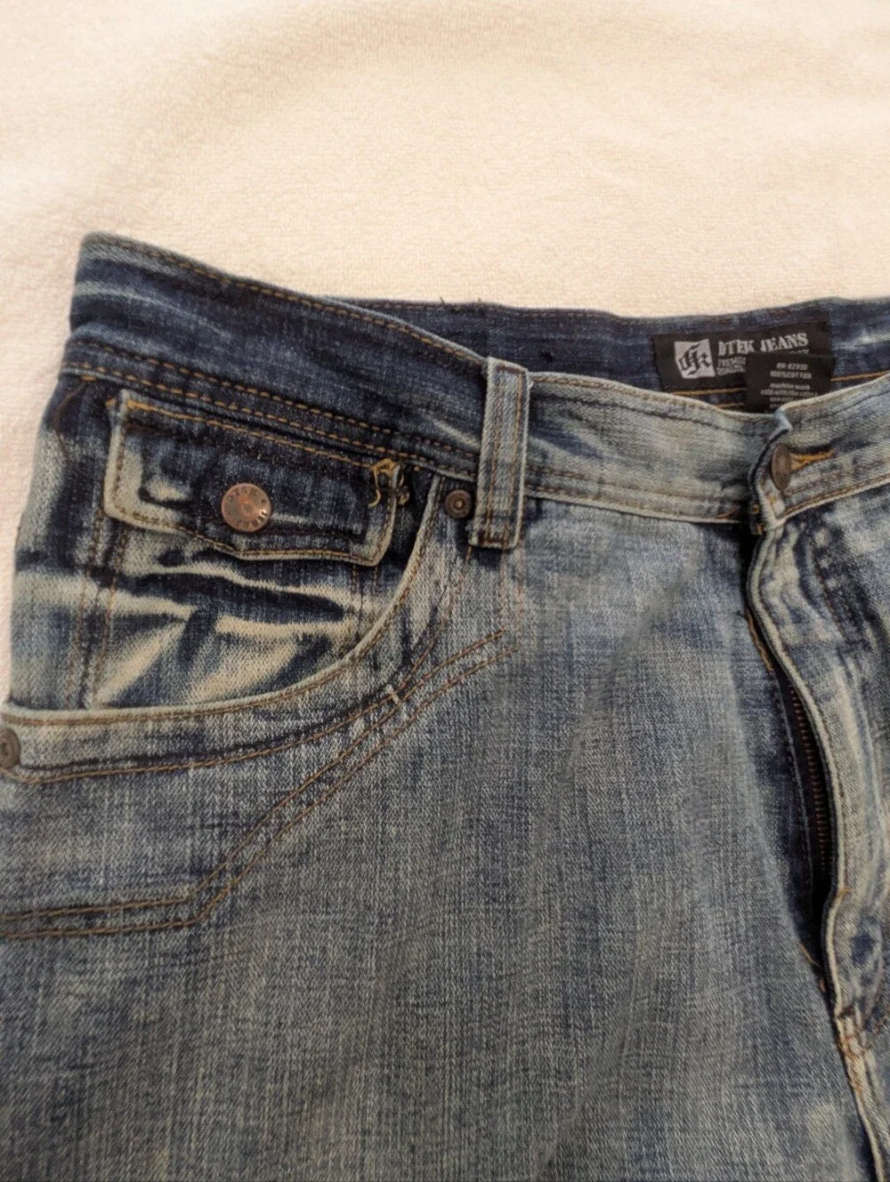 DTEK JEANS Men's Baggy Denim Jorts Size 38 Dark Blue Wash Distressed Gothi